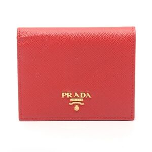 Prada Saffiano Bifold Wallet Red Leather Gold Logo Heart Print Authentic Y2K